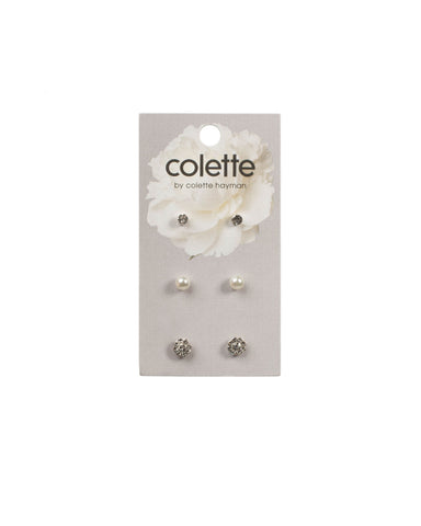 Diamante Flower Pearl Silver Stud Earring Pack