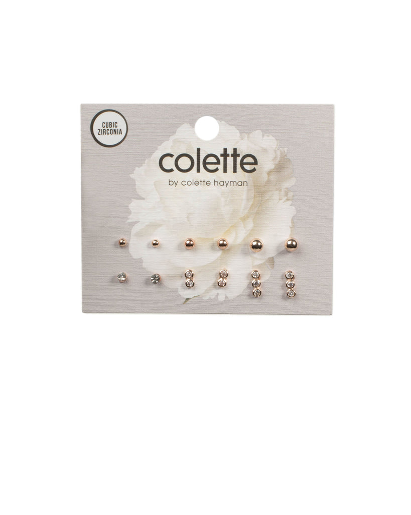 Round Diamante Rose Gold Ball Stud Earring Pack