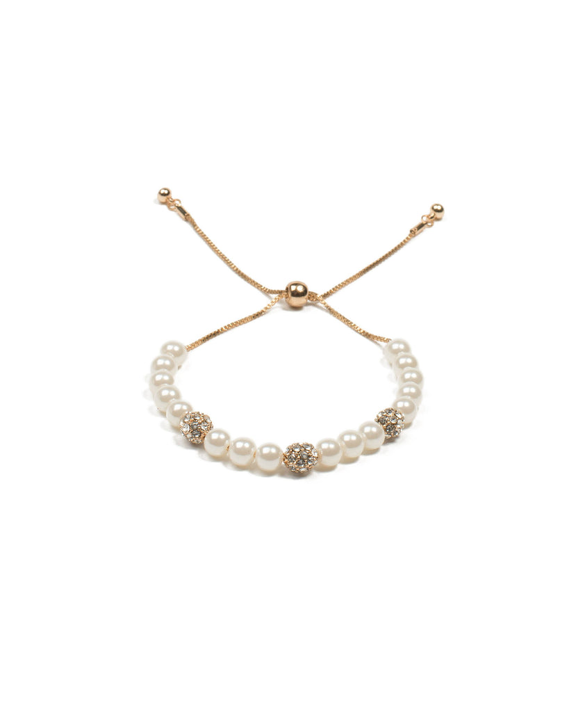 Ivory Pearl Diamante Pave Gold Adjustable Wristwear