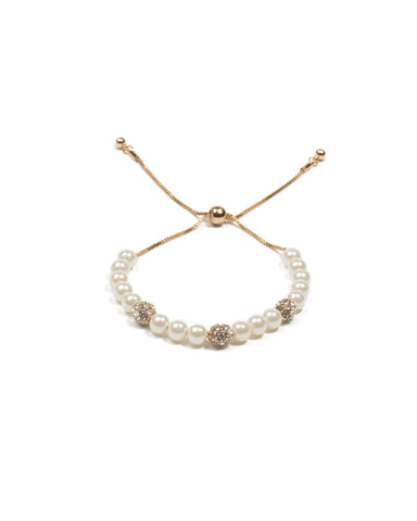 Ivory Pearl Diamante Pave Gold Adjustable Wristwear