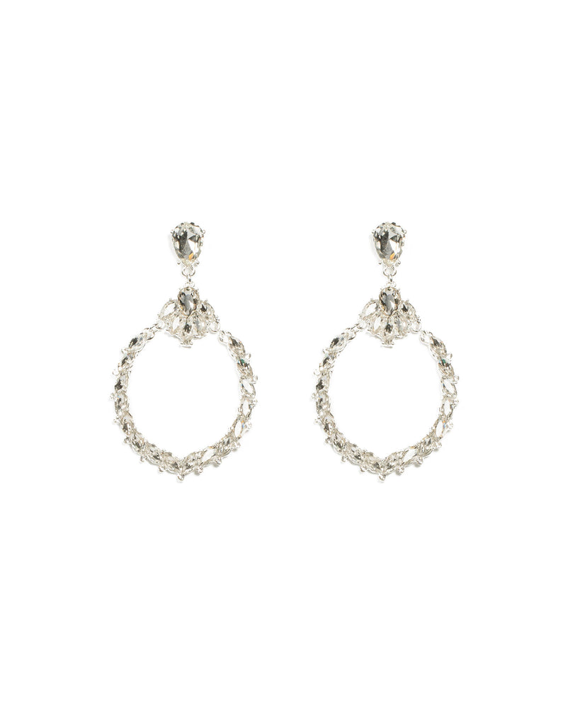 Teardrop Oval Stone Statement Silver Earrings
