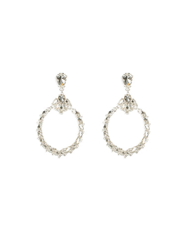 Teardrop Oval Stone Statement Silver Earrings