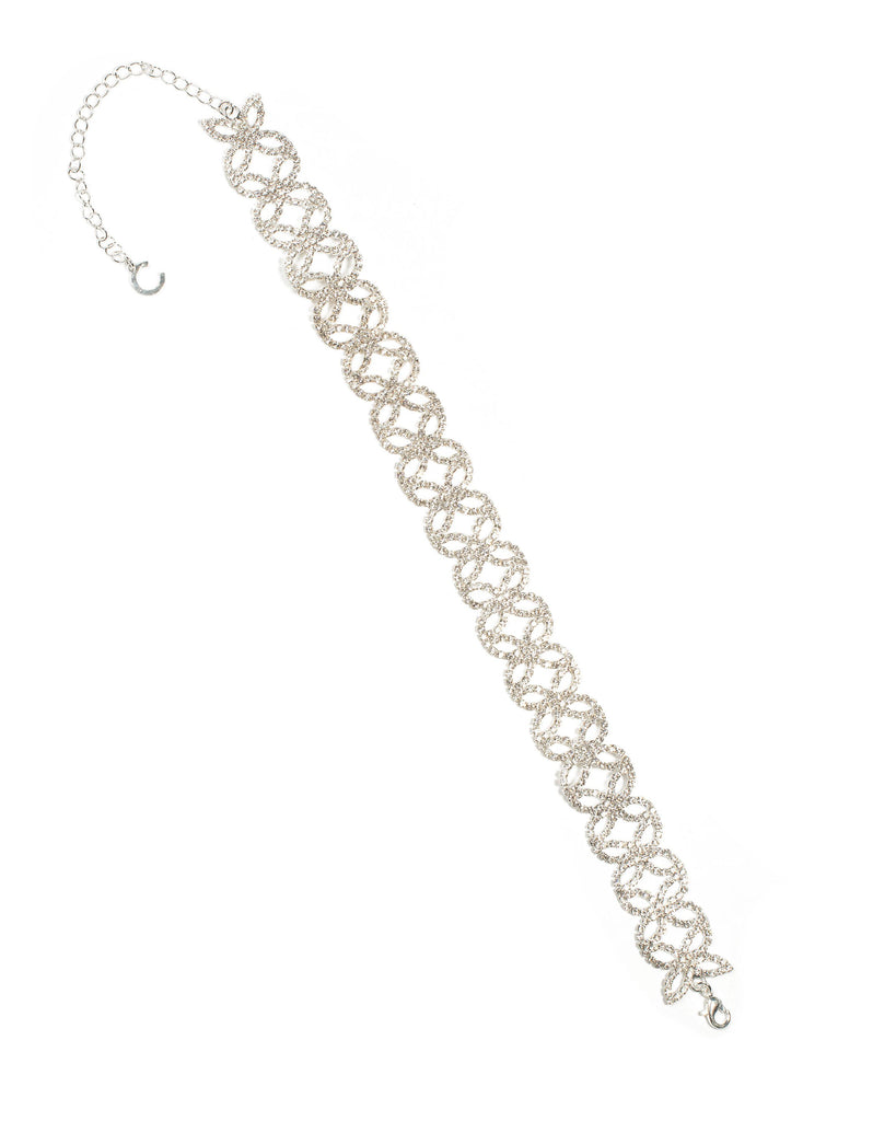 Diamante Cup Chain Pattern Silver Choker Necklace
