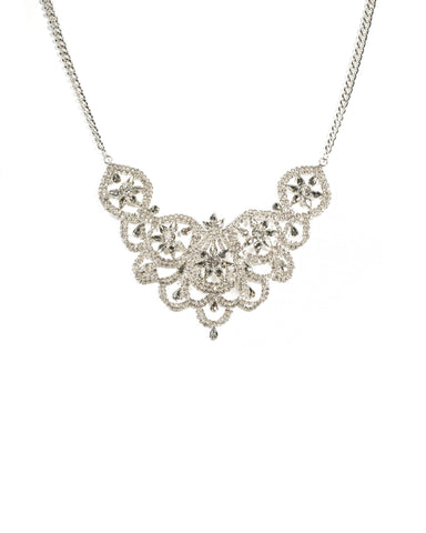 Silver Flower Diamante Statement Necklace