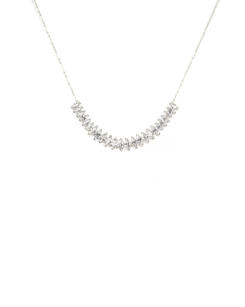 Cubic Zirconia Silver Navette Stone Necklace