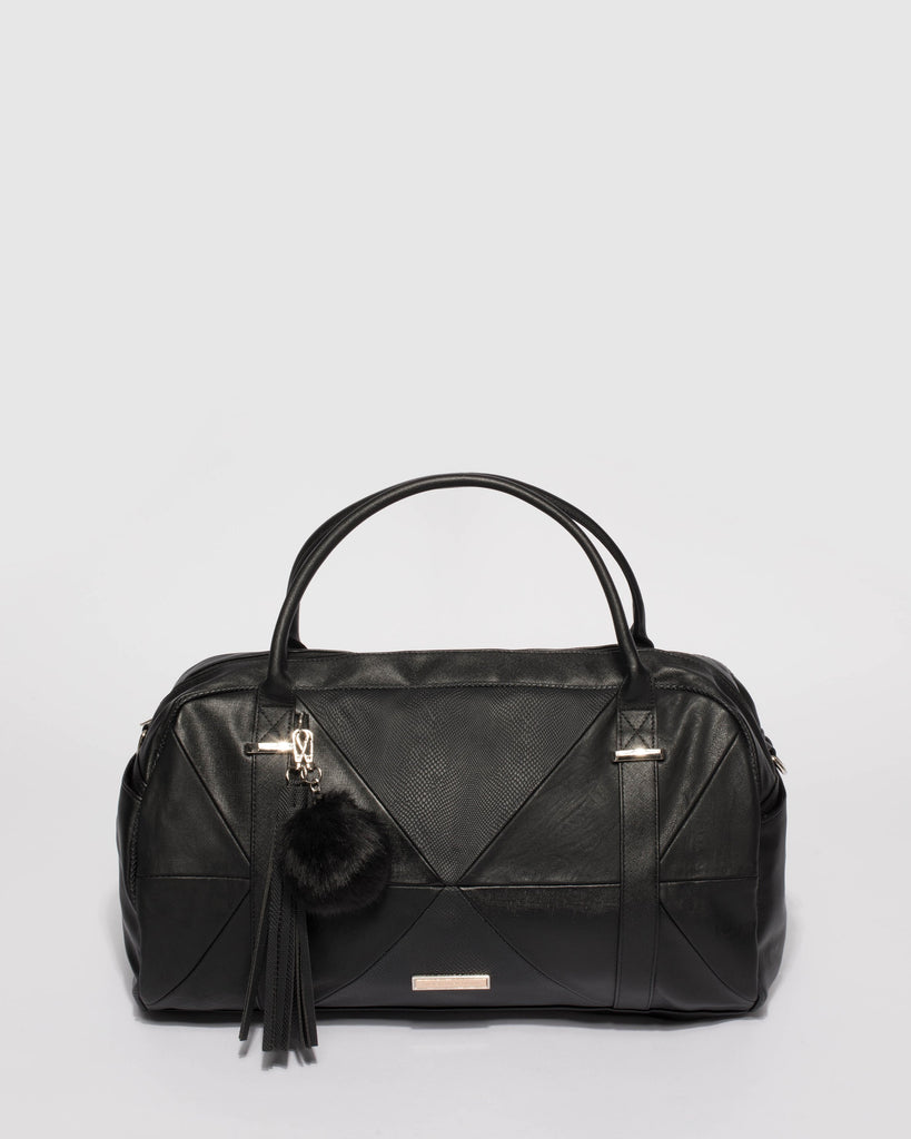 Black Textured Indie Weekender Bag With Gold Hardware