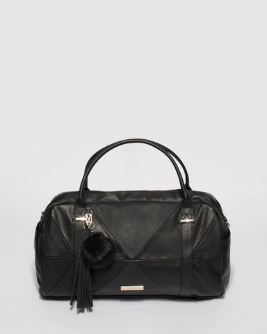 Black Textured Indie Weekender Bag With Gold Hardware