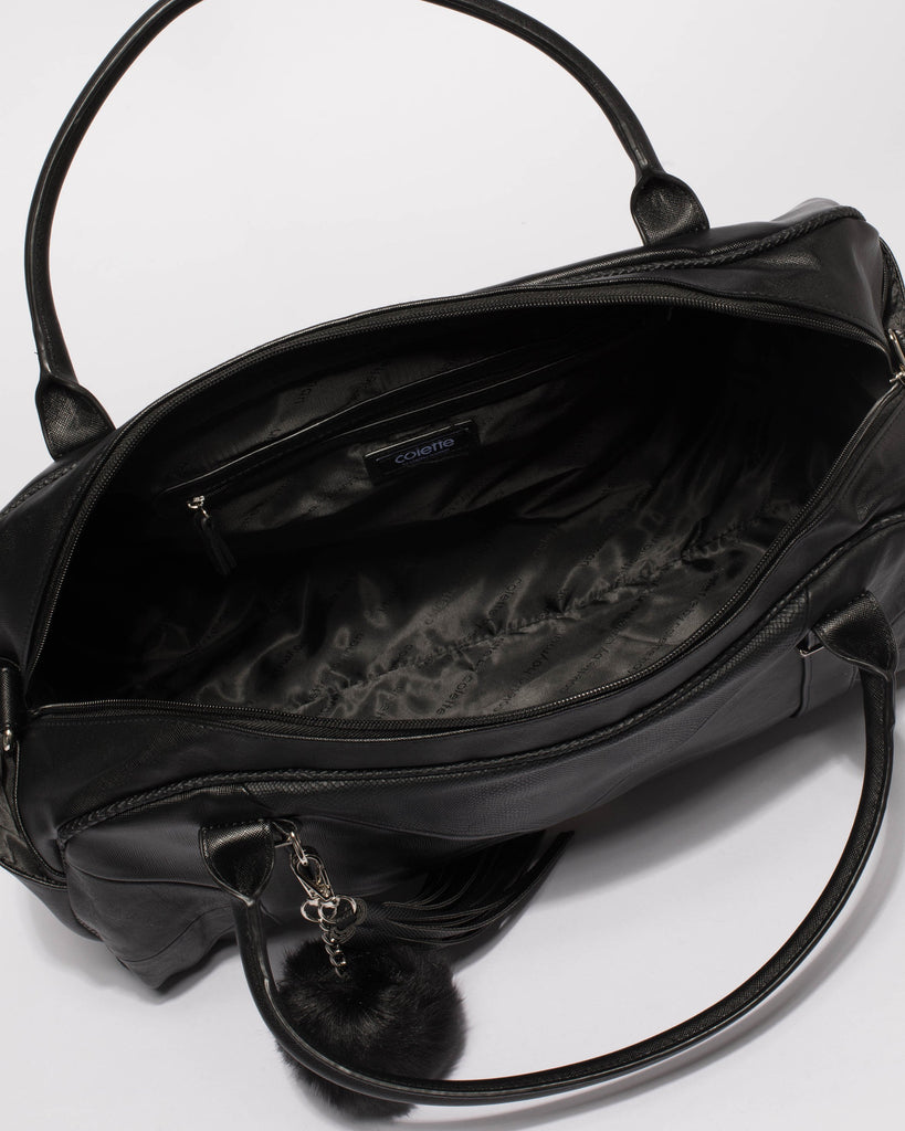Black Textured Indie Weekender Bag With Gold Hardware