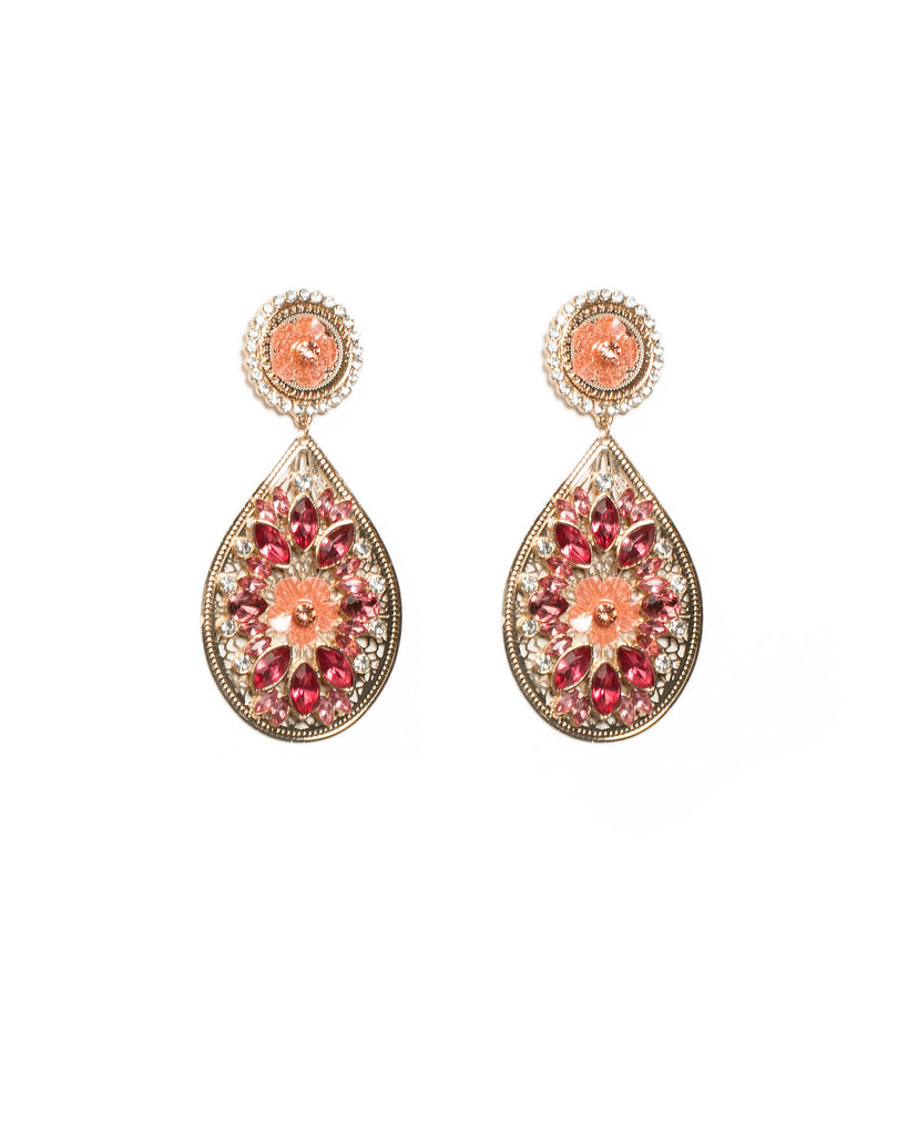 Multi Colour Gold Tone Filigree Stone Statement Drop Earrings