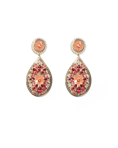 Multi Colour Gold Tone Filigree Stone Statement Drop Earrings