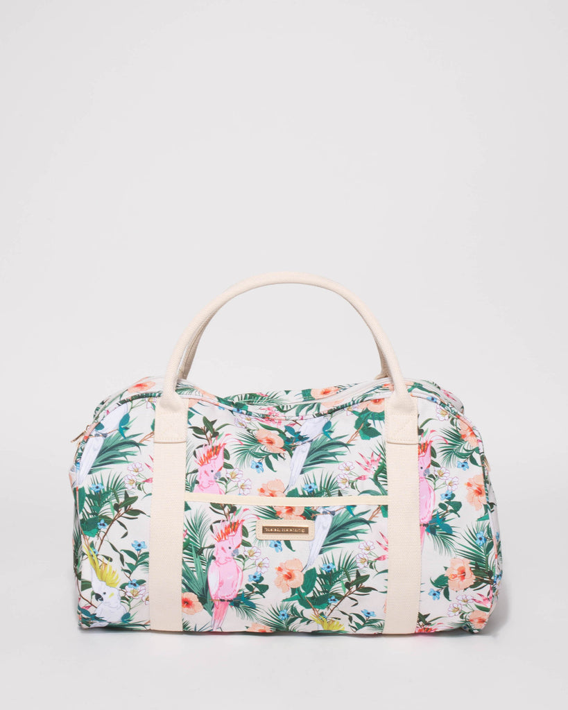 Multi Colour Hibiscus Folded Canvas Weekender Bag