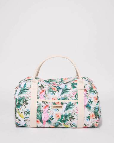 Multi Colour Hibiscus Folded Canvas Weekender Bag