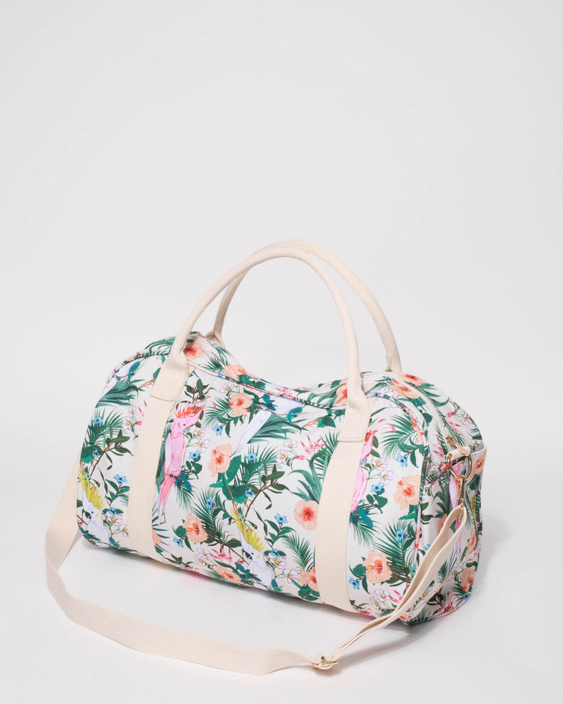 Multi Colour Hibiscus Folded Canvas Weekender Bag