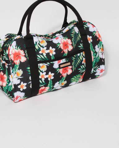 Black Floral Folded Canvas Weekender Bag