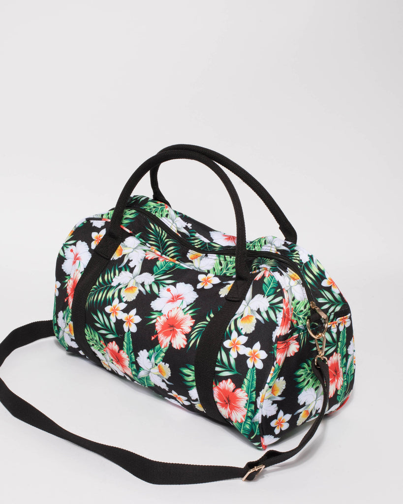 Black Floral Folded Canvas Weekender Bag