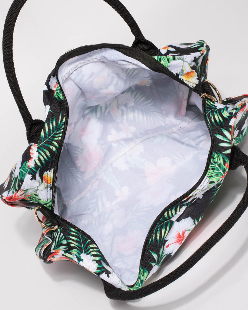 Black Floral Folded Canvas Weekender Bag