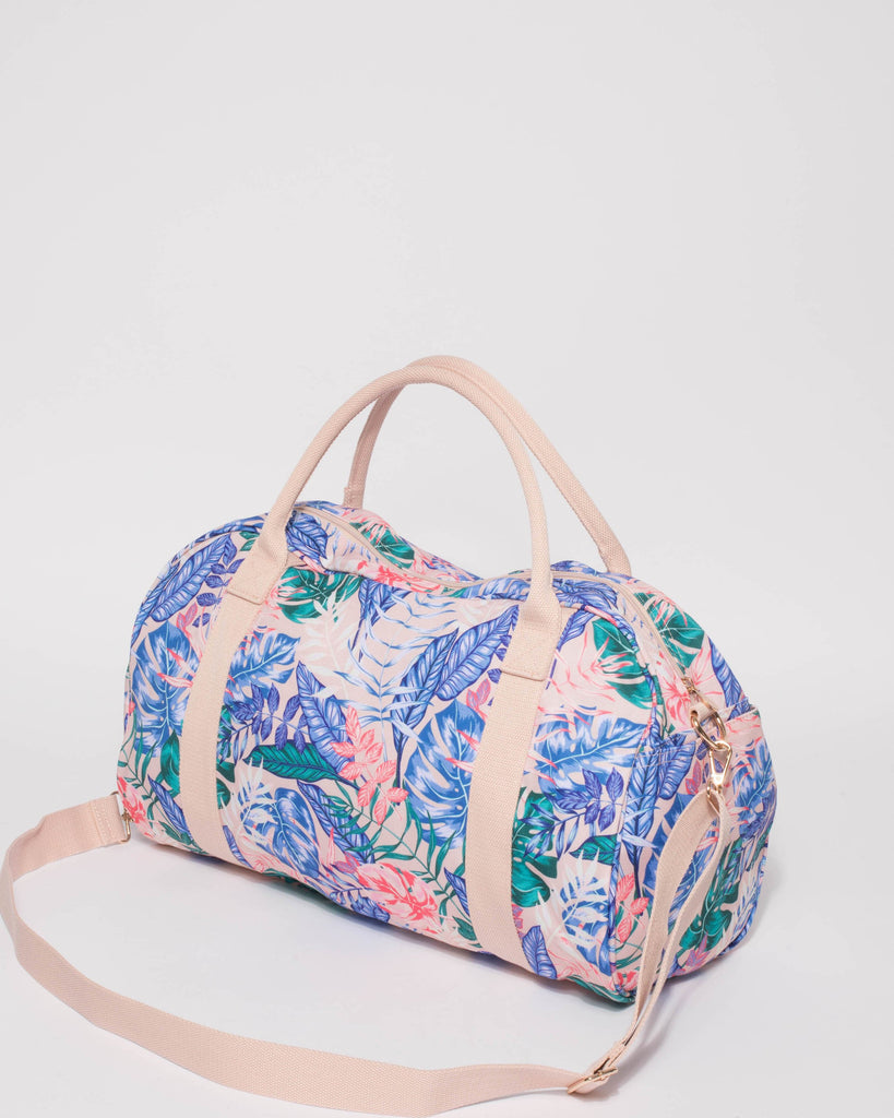 Multi Colour Leaf Folded Canvas Weekender Bag