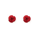 Red Silver Tone Rose Felt Statement Stud Earrings
