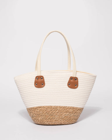 White And Natural Summer Weave Tote Bag