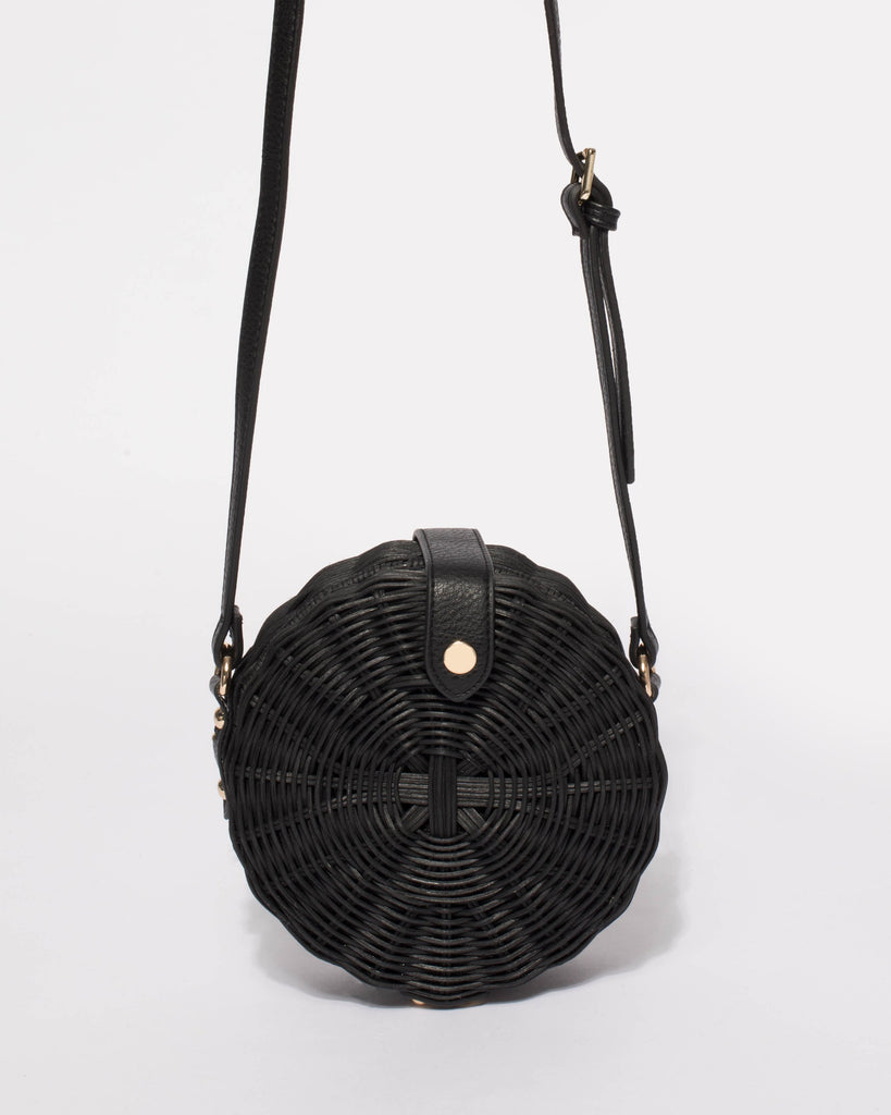 Eva Black Weave Circle Crossbody Bag