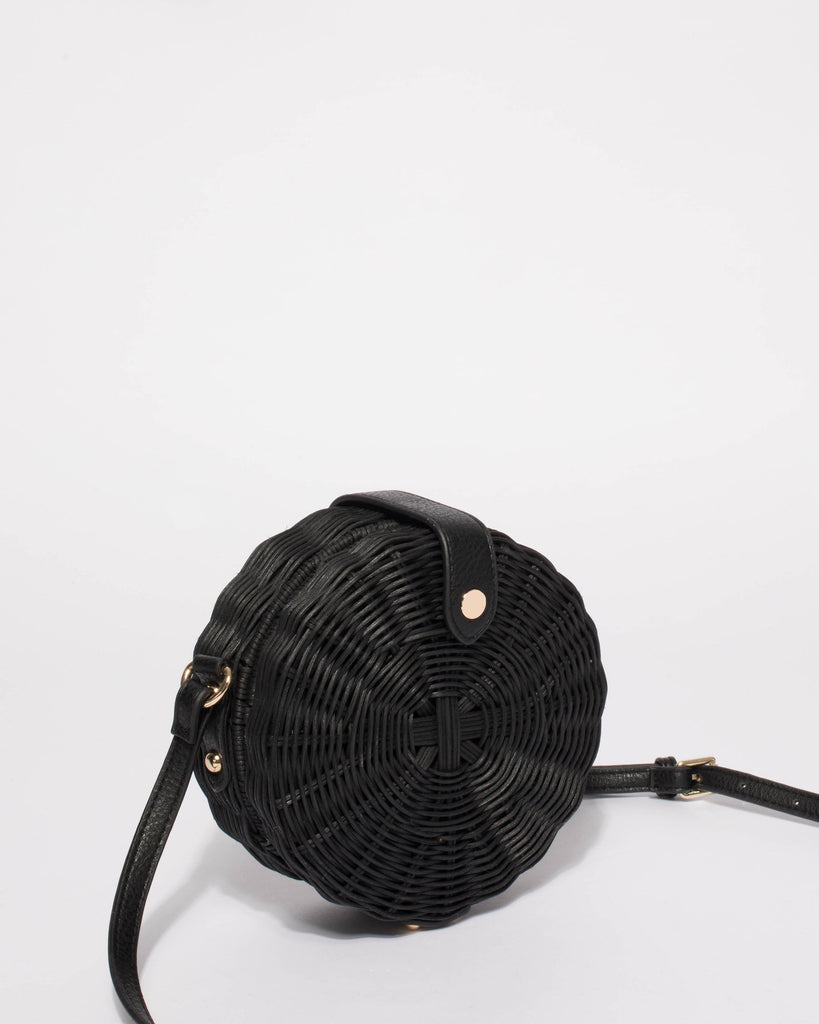Eva Black Weave Circle Crossbody Bag