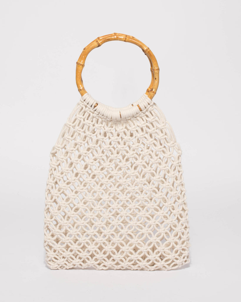 Ivory Crochet Cane Small Bag