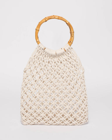 Ivory Crochet Cane Small Bag