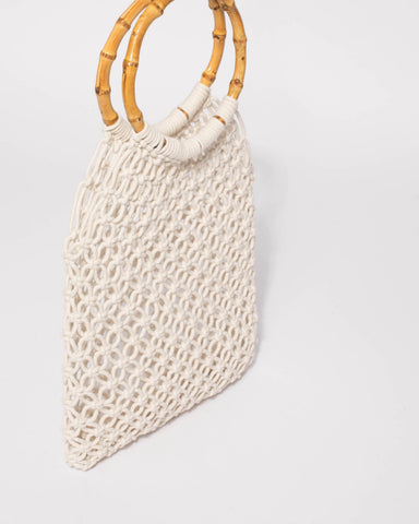 Ivory Crochet Cane Small Bag