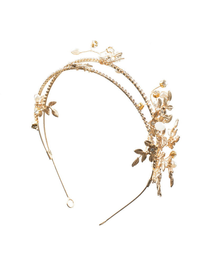Crystal Gold Tone Luxe Metal Leaf Diamante Headand