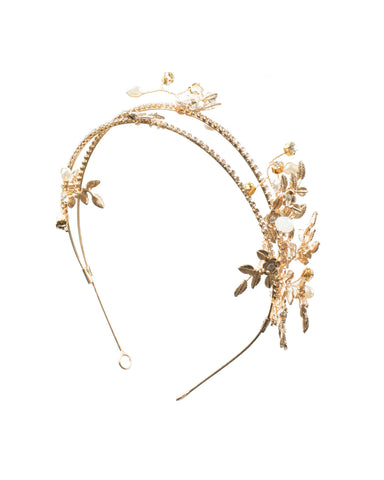 Crystal Gold Tone Luxe Metal Leaf Diamante Headand