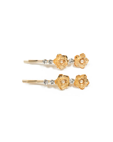 Gold Tone Diamante And Pearl Flower Hair Slide