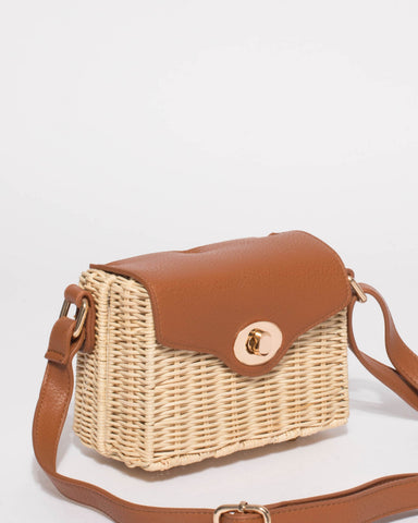 Natural Bobbi Straw Box Crossbody Bag
