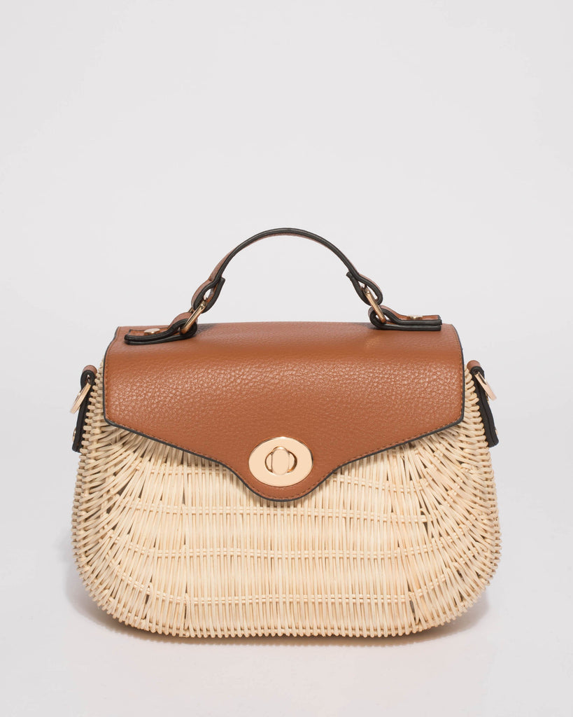Natural Bailey Straw Top Handle Large Crossbody Bag