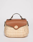 Natural Bailey Straw Top Handle Large Crossbody Bag