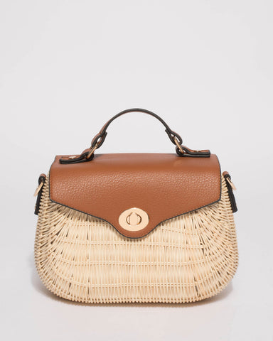 Natural Bailey Straw Top Handle Large Crossbody Bag