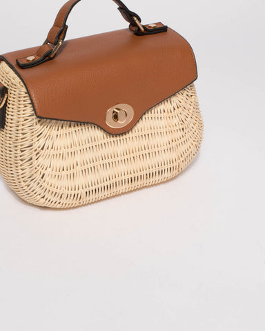 Natural Bailey Straw Top Handle Large Crossbody Bag