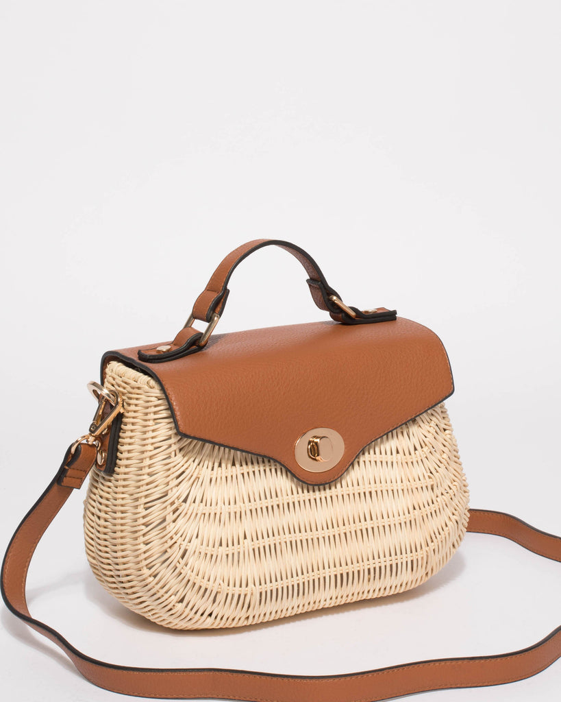 Natural Bailey Straw Top Handle Large Crossbody Bag