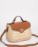 Natural Bailey Straw Top Handle Large Crossbody Bag