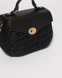 Black Bailey Straw Top Handle Large Crossbody Bag