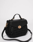 Black Bailey Straw Top Handle Large Crossbody Bag