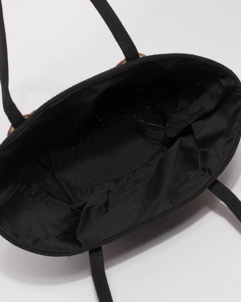 Black And Natural Summer Weave Tote Bag