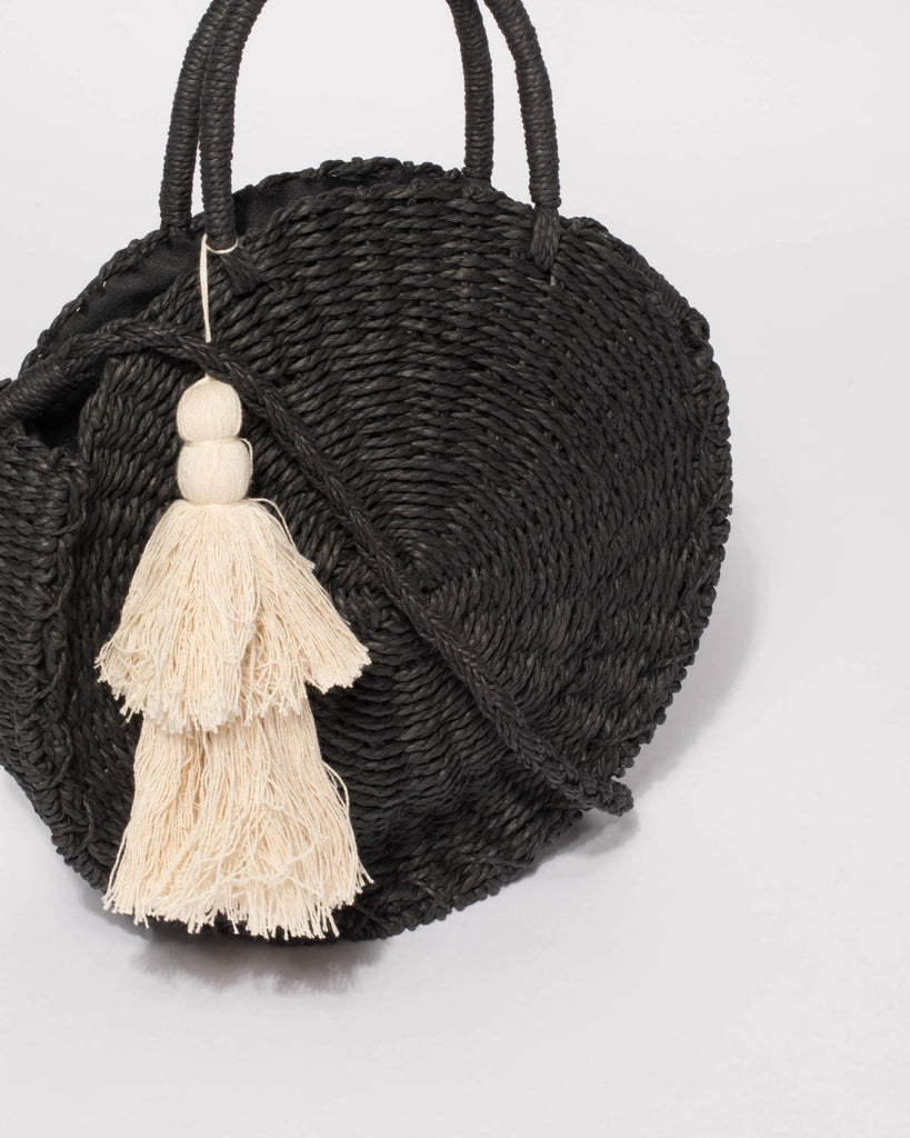 Black Lisa Circle Weave Tote Bag