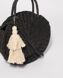 Black Lisa Circle Weave Tote Bag