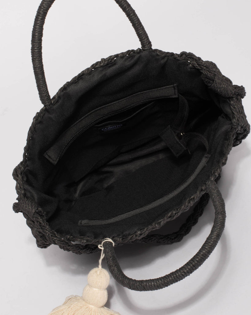 Black Lisa Circle Weave Tote Bag