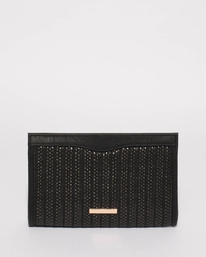 Black Natalia Weave Clutch Bag