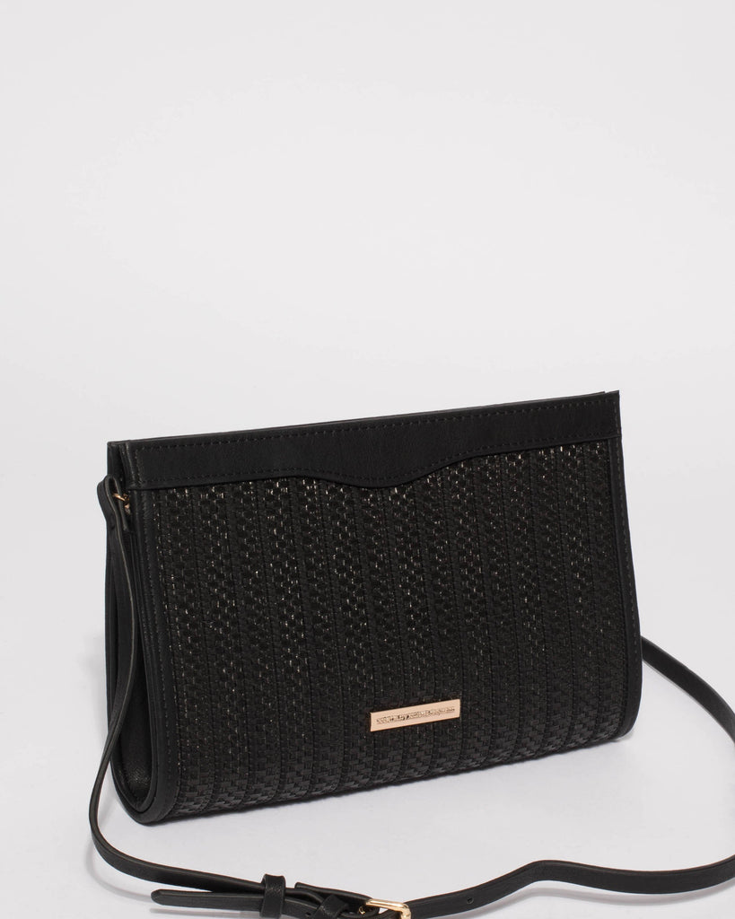 Black Natalia Weave Clutch Bag