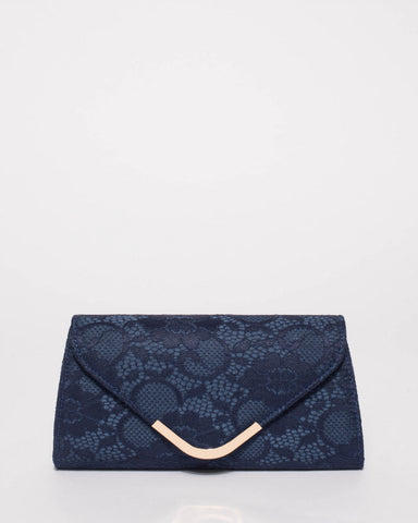 Navy Lace Kelsey Evening Clutch Bag