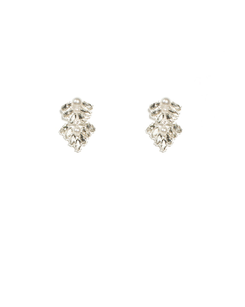 Crystal Silver Tone Mini Navette Stone Front Back Earrings