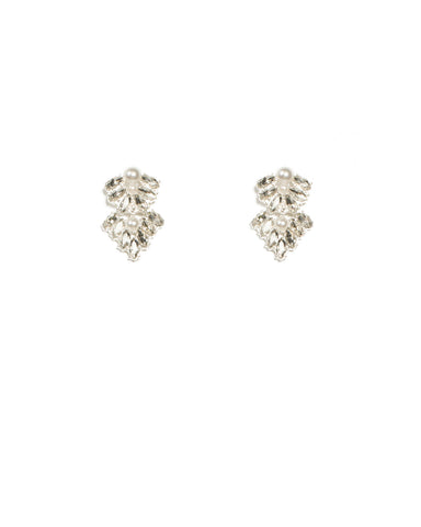 Crystal Silver Tone Mini Navette Stone Front Back Earrings