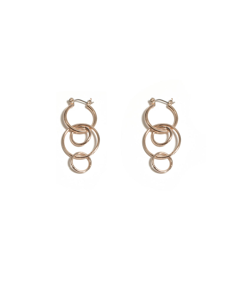 Rose Gold Tone Fine Circles On Metal Drop Earrings
